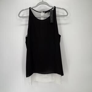 Willi Smith Tank Top Womens Medium Black White Sheer Layered Sleeveless Blouse